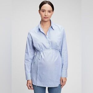 GAP Popover Maternity Shirt - Blue and White Striped, Large, 100% cotton